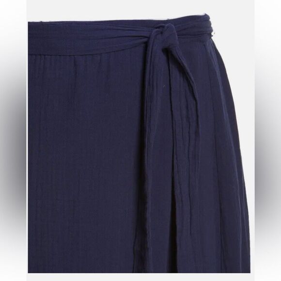 CASLON Women's Tie Waist Maxi Skirt Faux Wrap in Navy Cotton Gauze Size 1X - Picture 13 of 15